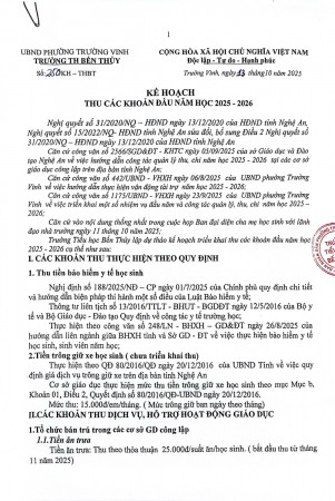 KH. Thu các khoản đầu năm học 2025-2026