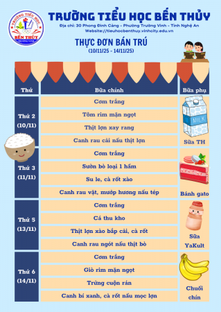 Thực đơn bán trú tần 10
