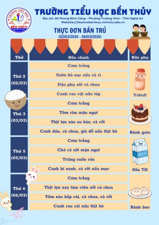 THỰC ĐƠN BÁN TRÚ TUẦN 25