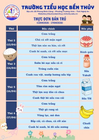 THỰC ĐƠN BÁN TRÚ TUẦN 31