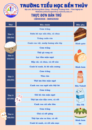 THỰC ĐƠN BÁN TRÚ TUẦN 33