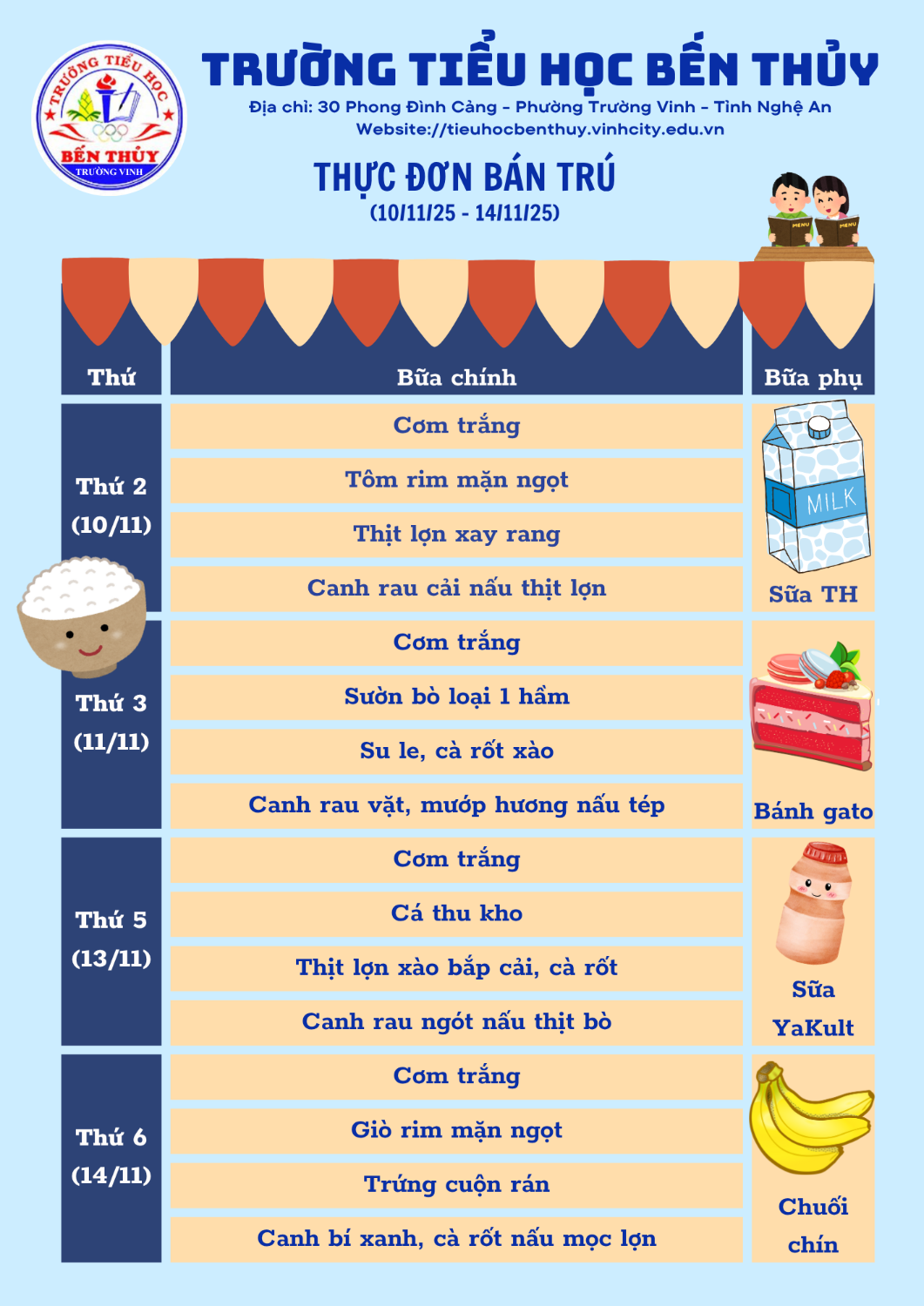 Thực đơn bán trú tần 10