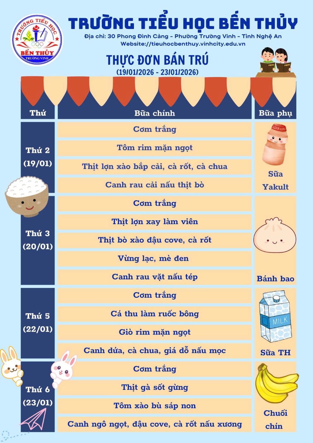 THỰC ĐƠN BÁN TRÚ TUẦN 20