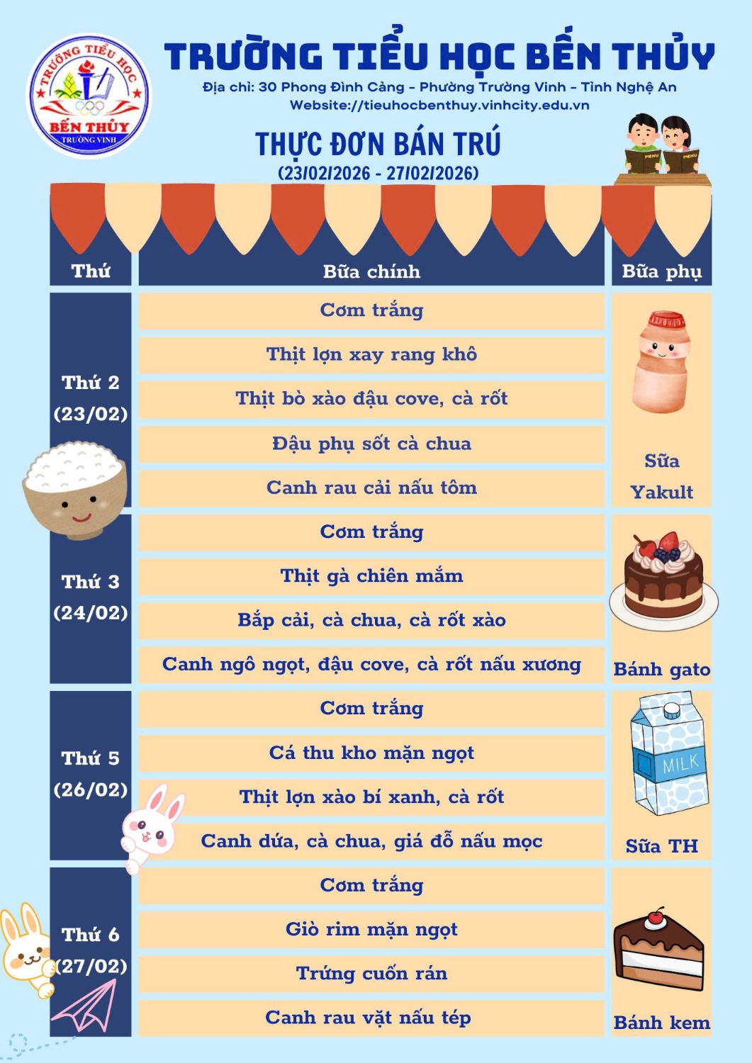 THỰC ĐƠN BÁN TRÚ TUẦN 24