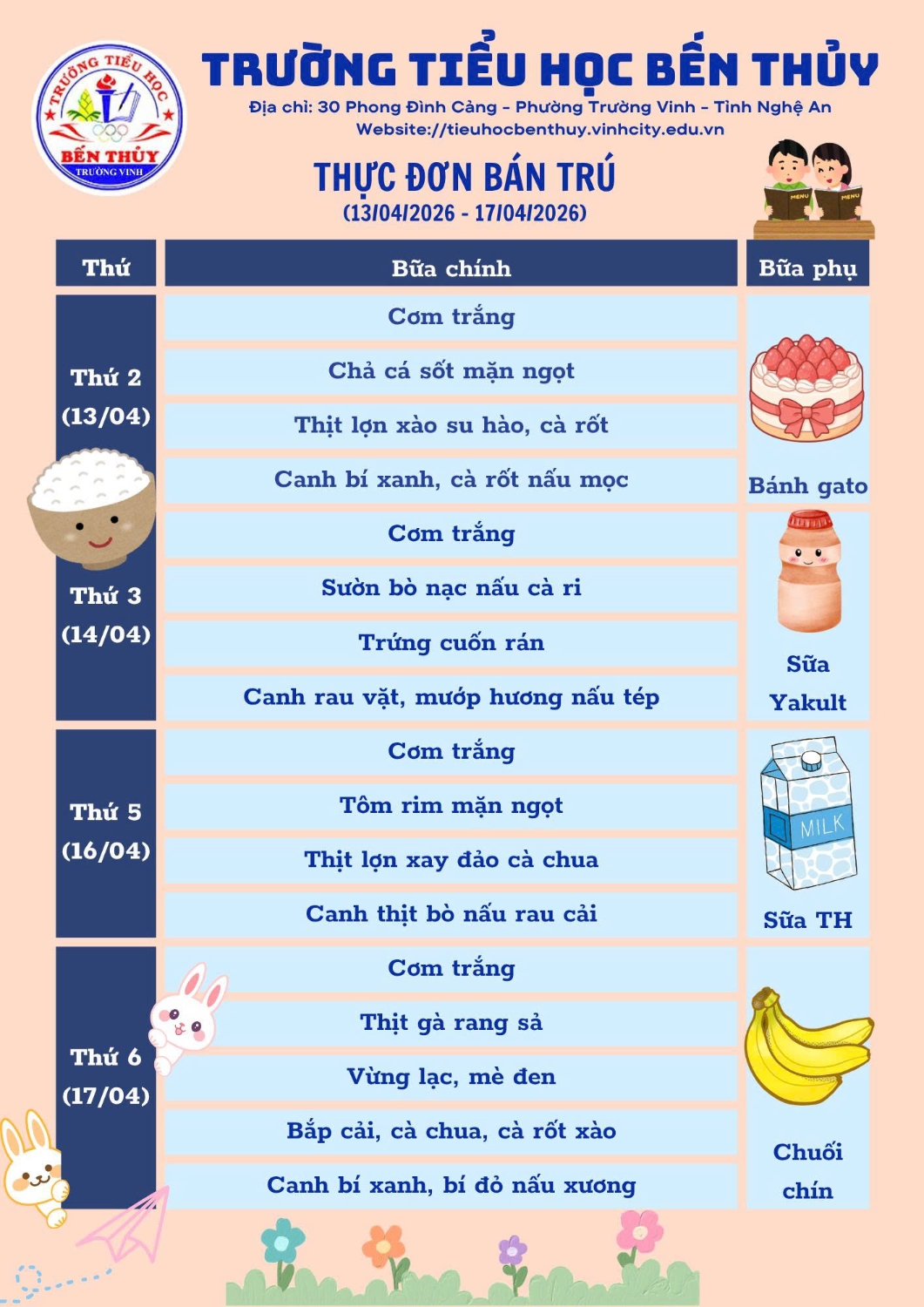 THỰC ĐƠN BÁN TRÚ TUẦN 31