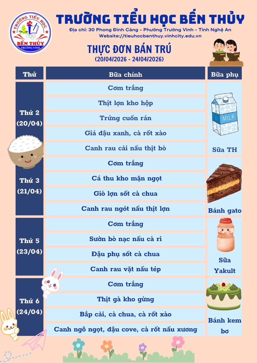 THỰC ĐƠN BÁN TRÚ TUẦN 32